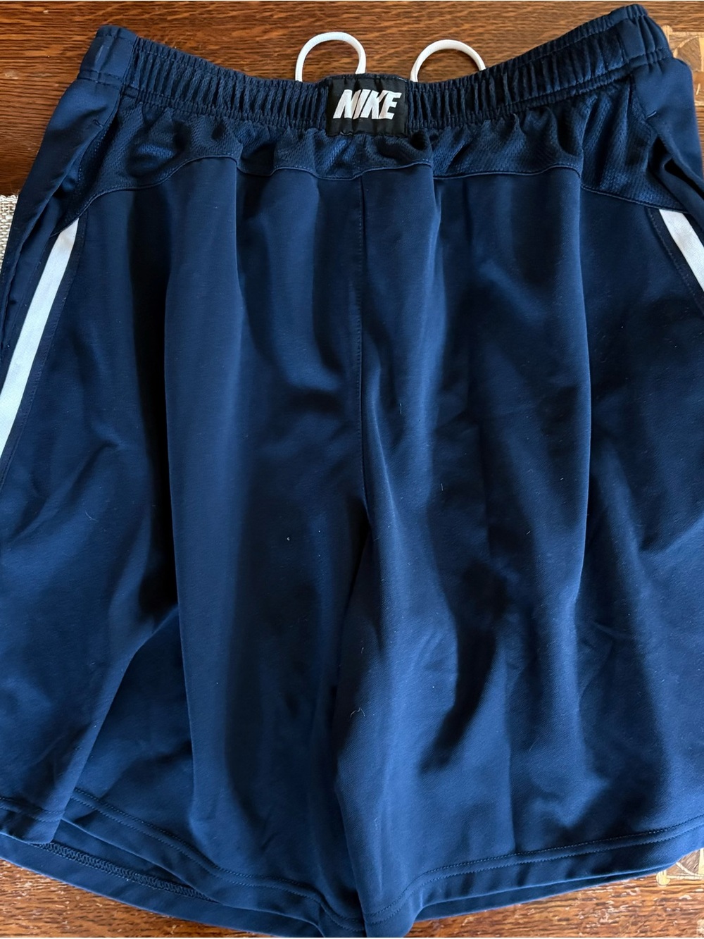 Nike Men’s Navy Athletic Training Shorts with White Side Stripes